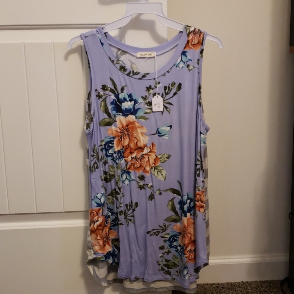 Stripped Floral Tunic Tank